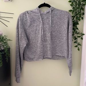 cropped heathered gray hoodie long sleeve